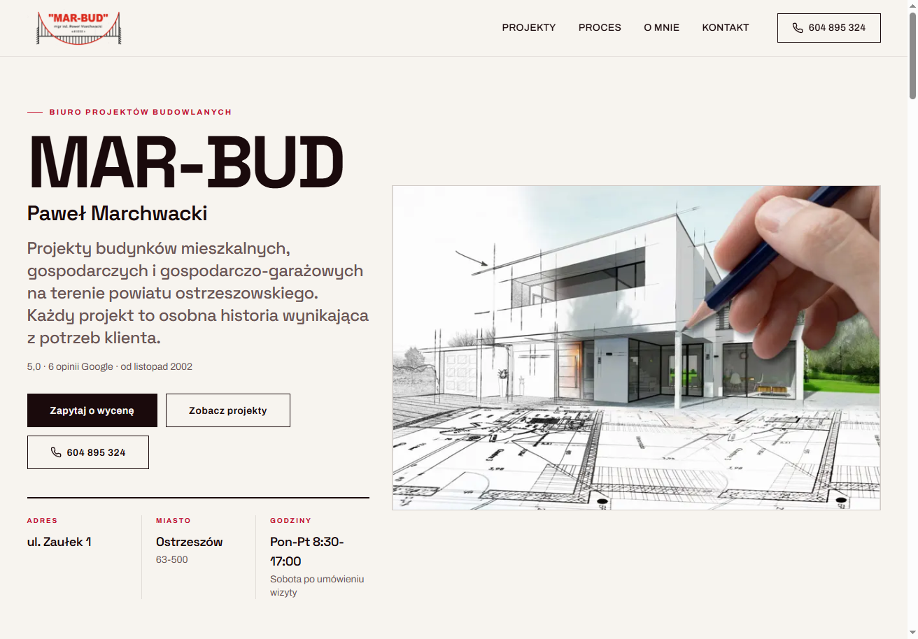 Mar-Bud — strona biura projektów budowlanych Ostrzeszów